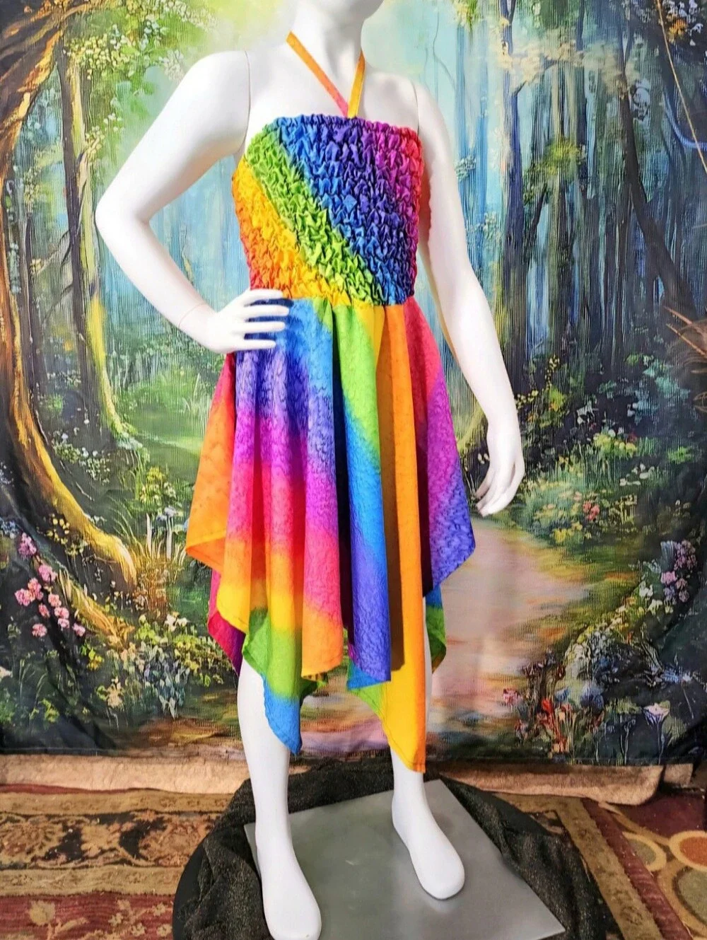 🌈 RIMA DISNEY SET Rainbow Pixiecore Halter Dress Backpack Necklace 6-10 Yrs